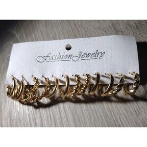 Earrings - 6 Pairs Gold Tone Hoops - New